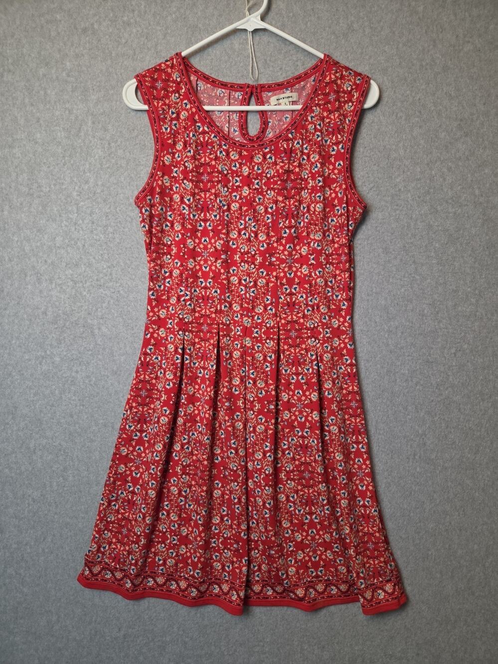 Max Studio Red Floral Sleeveless Fit And Flare Knit Length Dress Size Sm Stretch